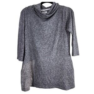 Nicole Miller Gray Ribbed Cowl Neck Tunic Sweater Cozy Cabincore Pockets M